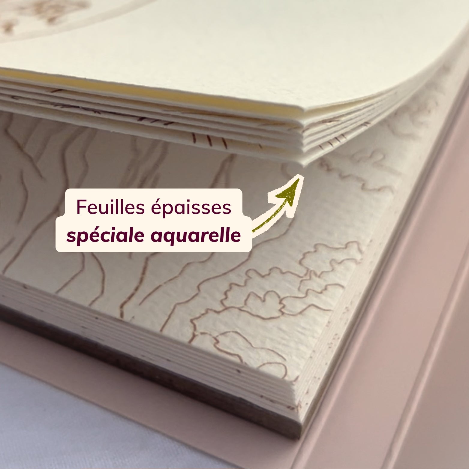 Feuilles épaisses spéciale aquarelle du kit Clarodery en papier 300g, conçues pour ne pas gondoler avec l'eau.